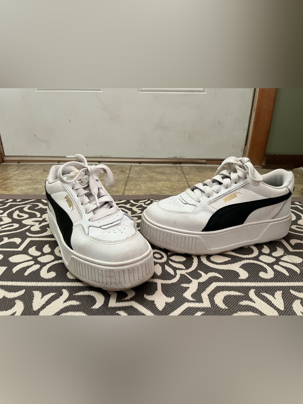 Puma White Platform Sneakers with Black Side Panel